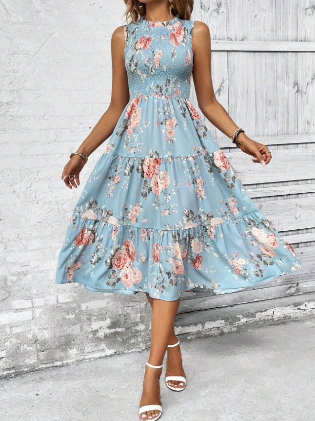 FLORAL Print Layered Hem Dress Maxi Vacation Beach OUTFIT - Swefashionstore