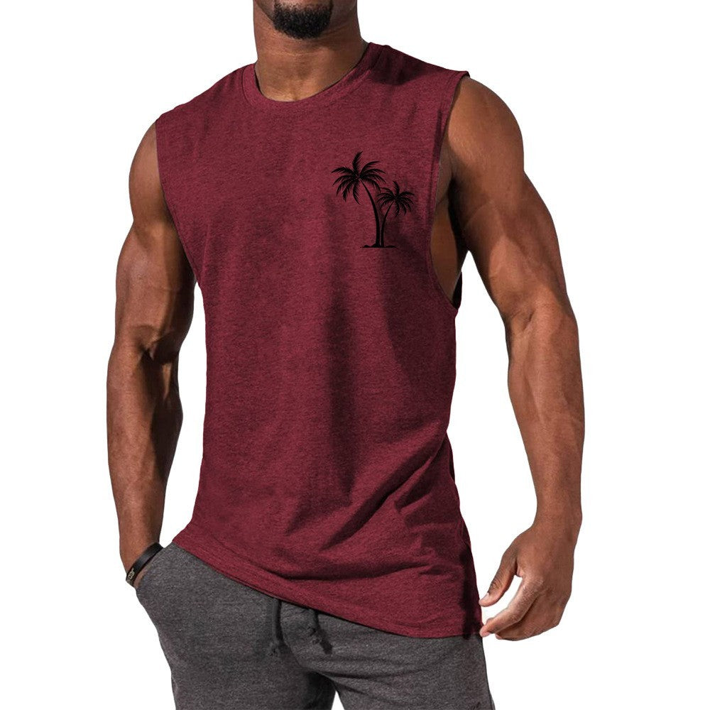 BEST SELLER Coconut Tree Embroidery Vest Summer Beach Tshirt