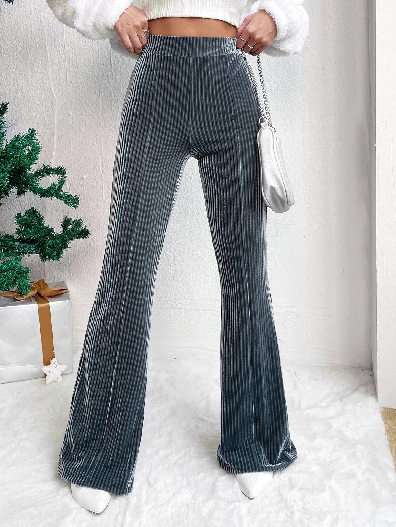 High Waist Lamp Wick Corduroy Bell-bottom Pants Wide Leg Women - Swefashionstore