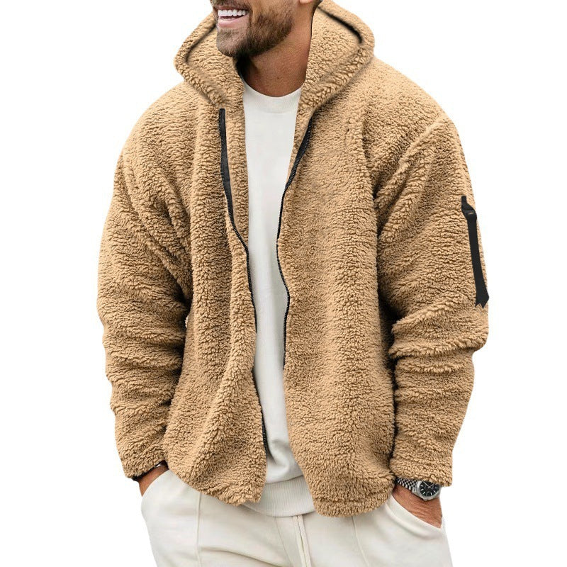 Plush Hooded Jacket Men's Autumn And Winter Fleece Warm Coat