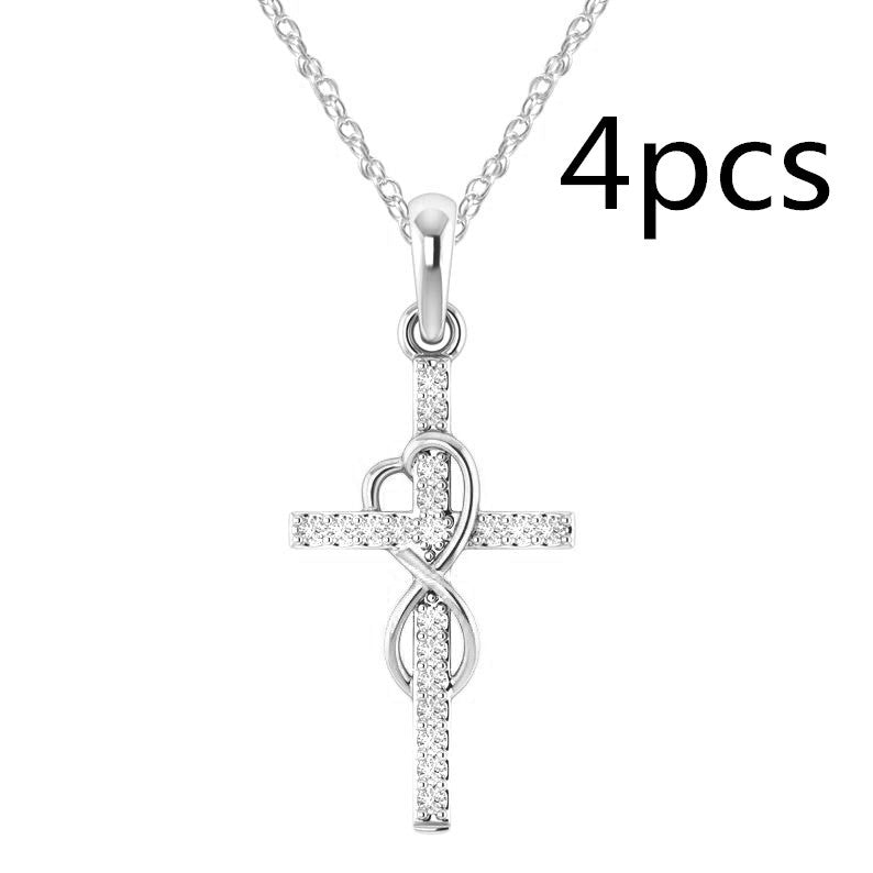 Alloy Pendant With Diamond And Eight-character Cross Necklace - Swefashionstore