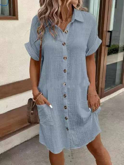 Summer Short Sleeve Shirt Dress - Swefashionstore