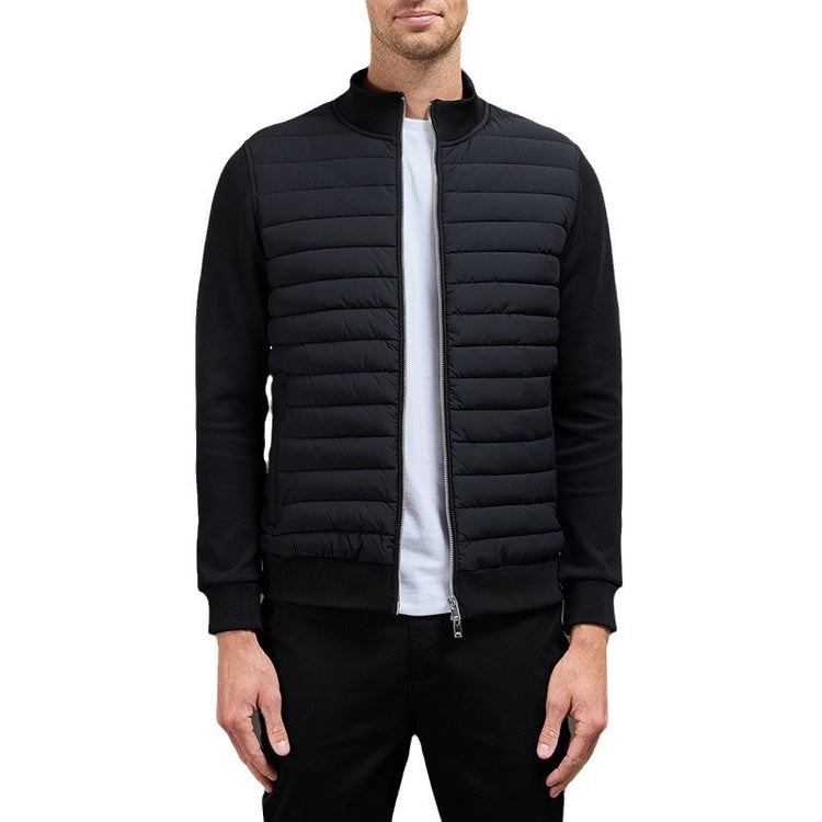 Lightweight Stand Collar Coat For Men Fashion Stitching Knitted Jacket Winter Outwear - Swefashionstore