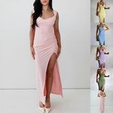 Slim Sleeveless Slit Dress With Back Tie Design - Swefashionstore
