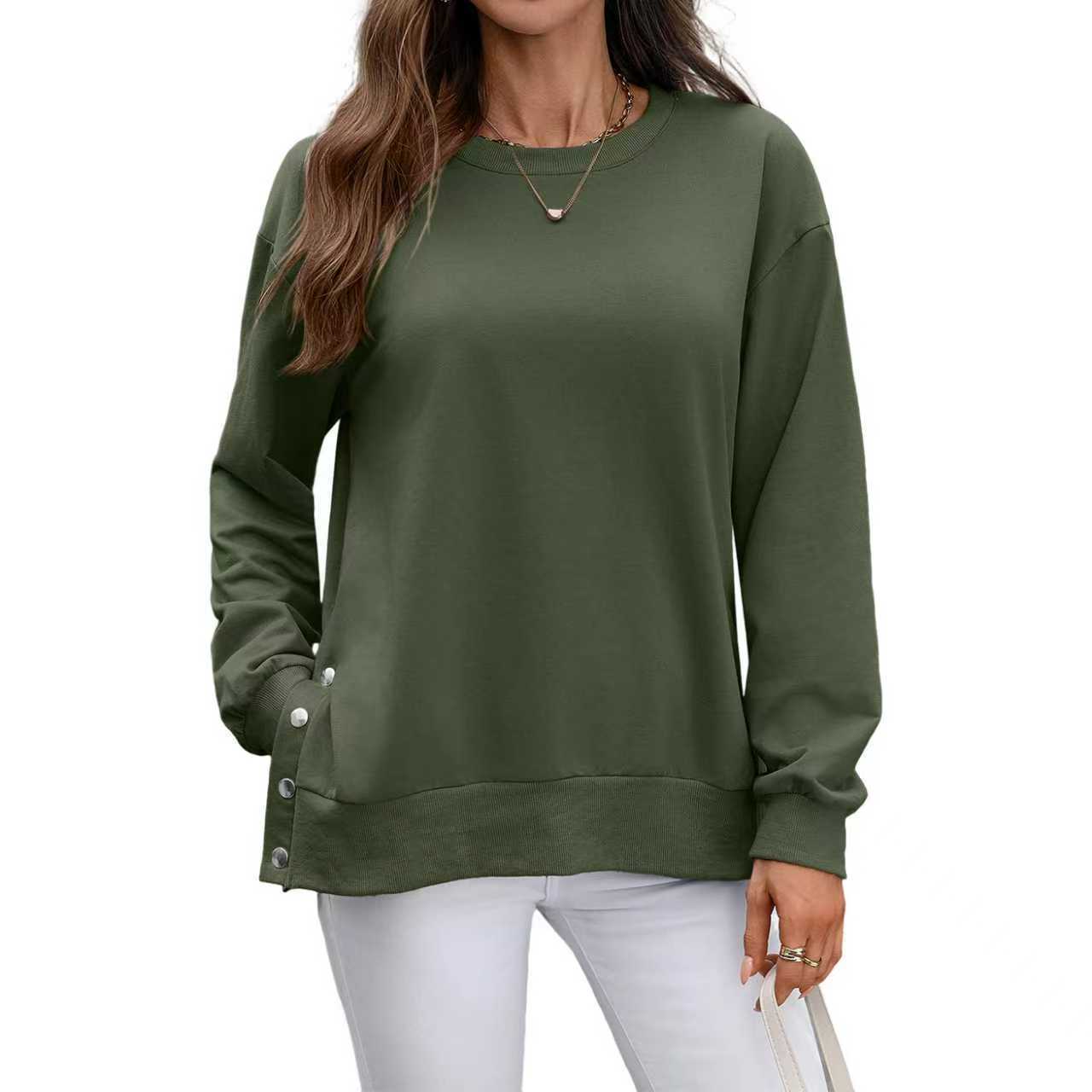 European And American Autumn And Winter Solid Color Long-sleeved Top Women - Swefashionstore