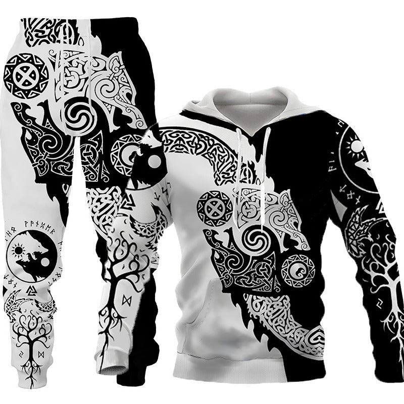 Newcomer Wolf Print Tracksuit Men Sportswear Hooded Sweatsuit