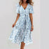 Chiffon Printed Short Sleeve Dress Summer Elegant V-neck Dresses Womens Clothing - Swefashionstore