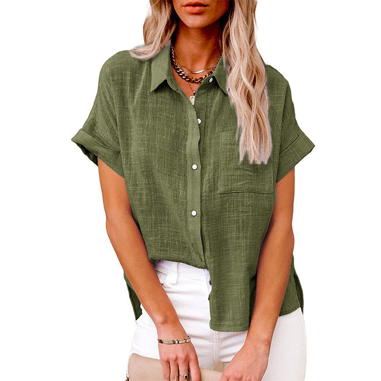Summer Lapel Short Sleeve Shirt With Pockets - Swefashionstore