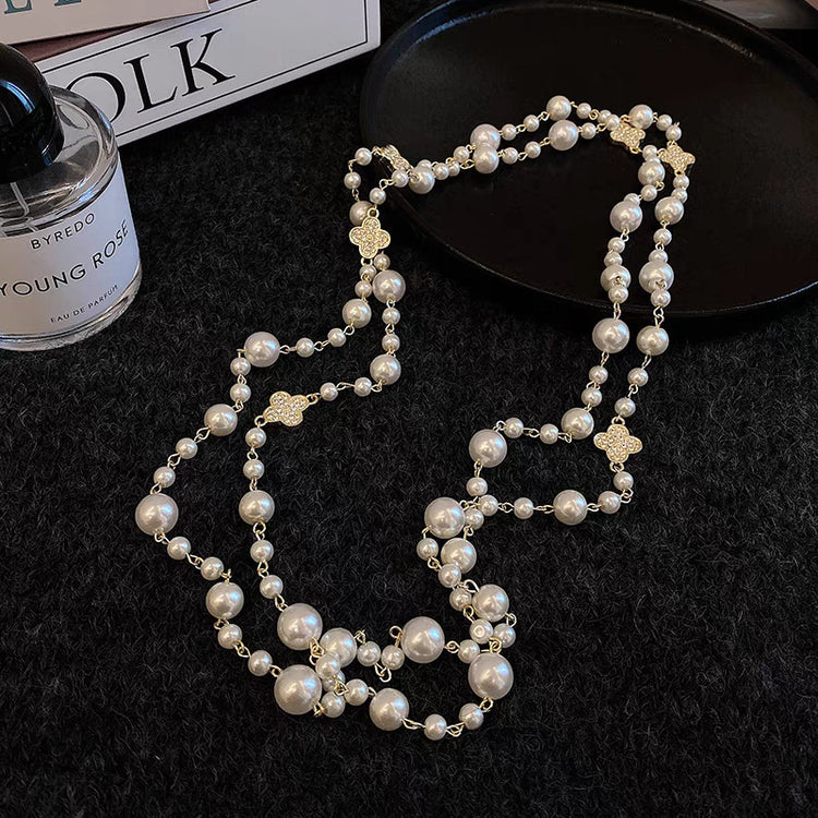 Retro Multi-layer Pearls Necklace Fashion Long Sweater Chain Versatile Accessories For Women - Swefashionstore