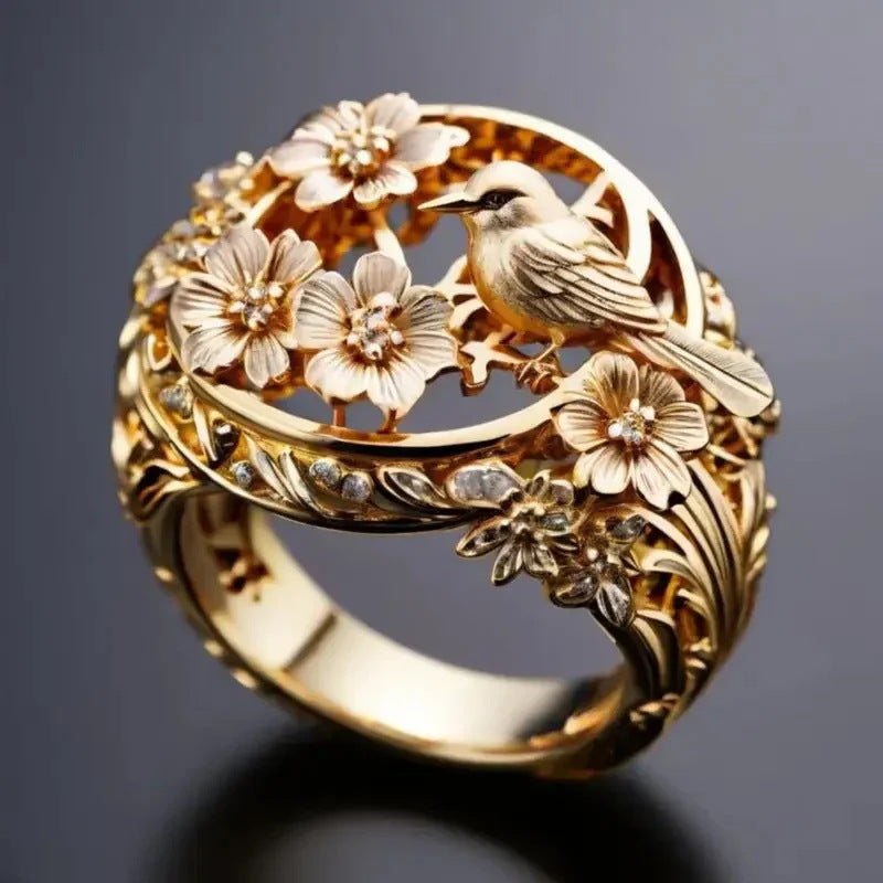 Peace Dove Branch Blade Flower Ring - Swefashionstore