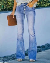 High Waist Bell Bottom Jeans Trendy Wear Washed Out Street Style Women&