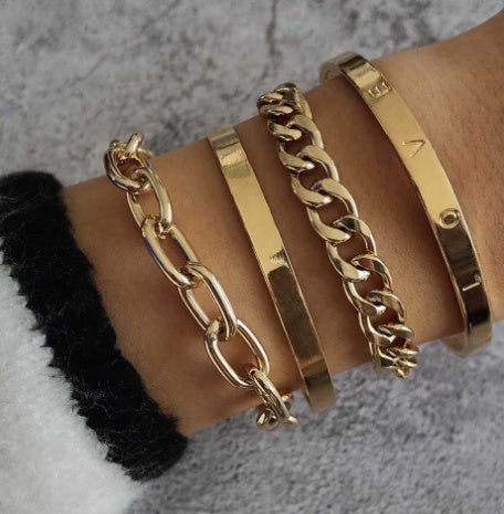 Simple And Smooth C-shaped Hollow Chain Bracelet Set - Swefashionstore