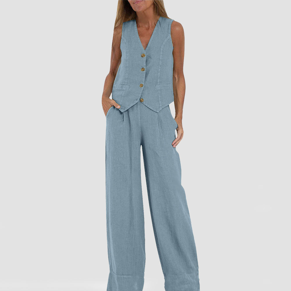 Summer Vest Suits V-neck Straight Trousers