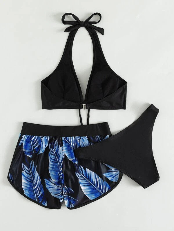 3-teiliger Bikini mit Shorts