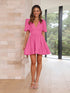 ELEGANT Summer Waist Trimming Dress V-Neck Lantern Sleeve - Swefashionstore