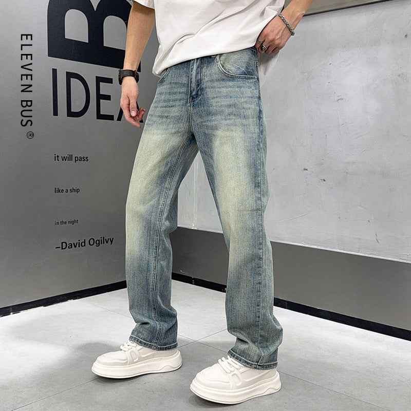 Men's Loose Elastic Casual Light Blue Jeans