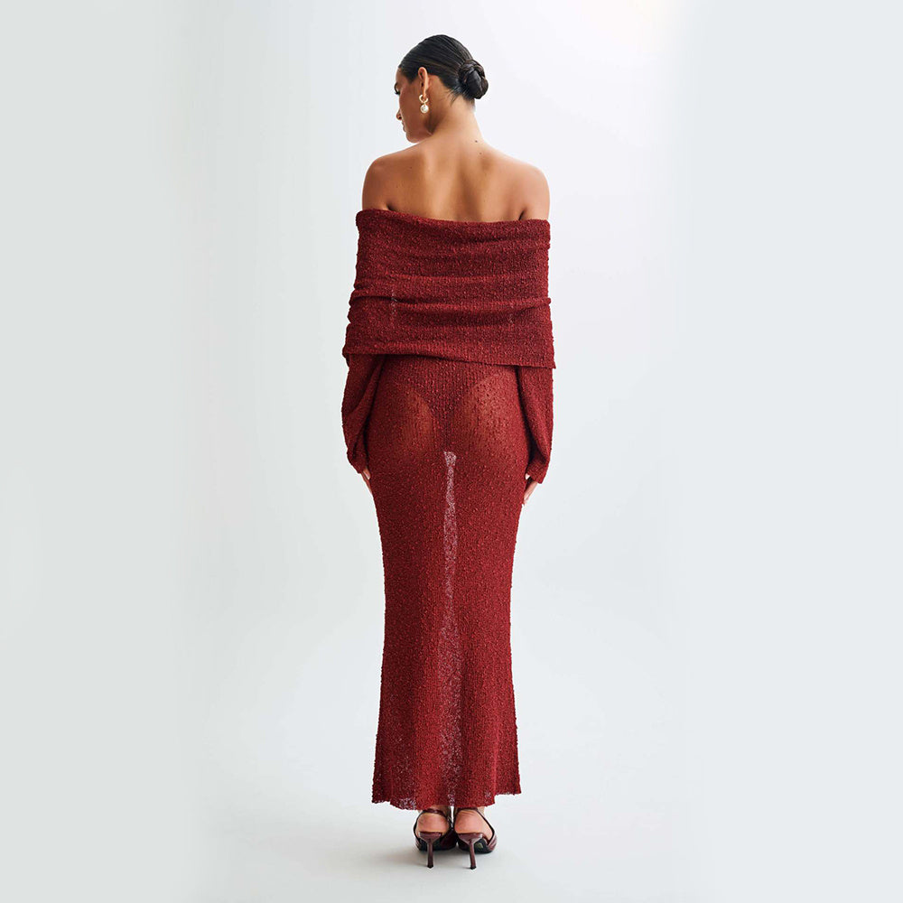 New One-shoulder Knitted Long-sleeved Dress - Swefashionstore