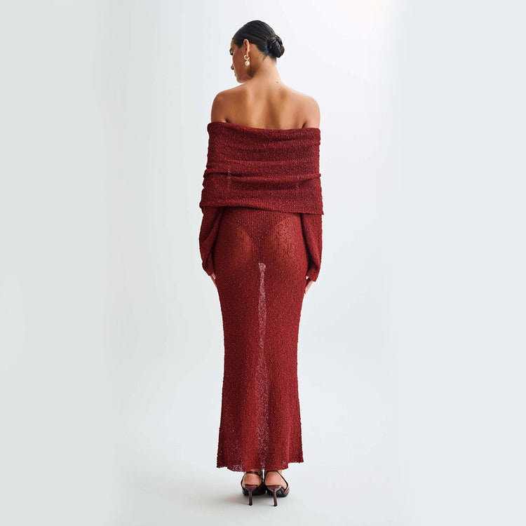 New One-shoulder Knitted Long-sleeved Dress - Swefashionstore