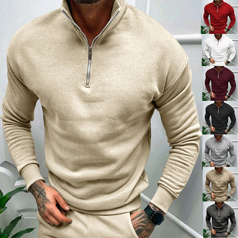 Solid Color Zipper Sweatshirt Men&