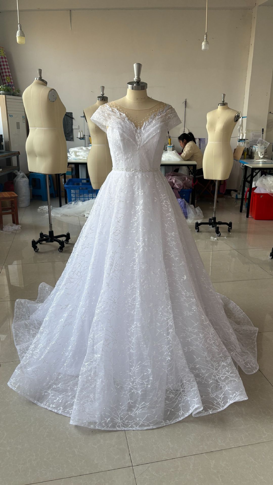 Off-shoulder Light Wedding Dress Bridal Main Yarn Lace Wedding Veil Small Trailing - Swefashionstore