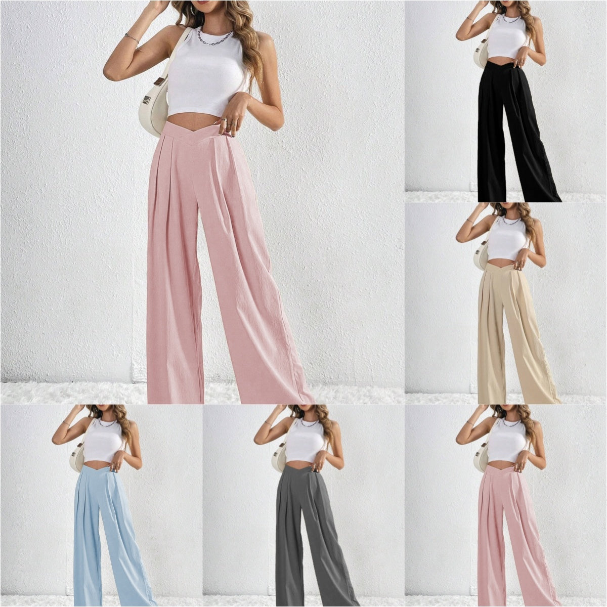 Summer New Solid Color Pleated Casual Wide-leg Pants - Swefashionstore