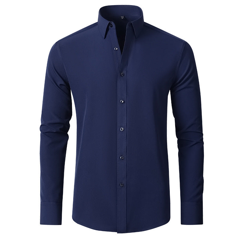 Solid Long Sleeve Shirt Fashion Slim Lapel Button Office Business Shirt Men&