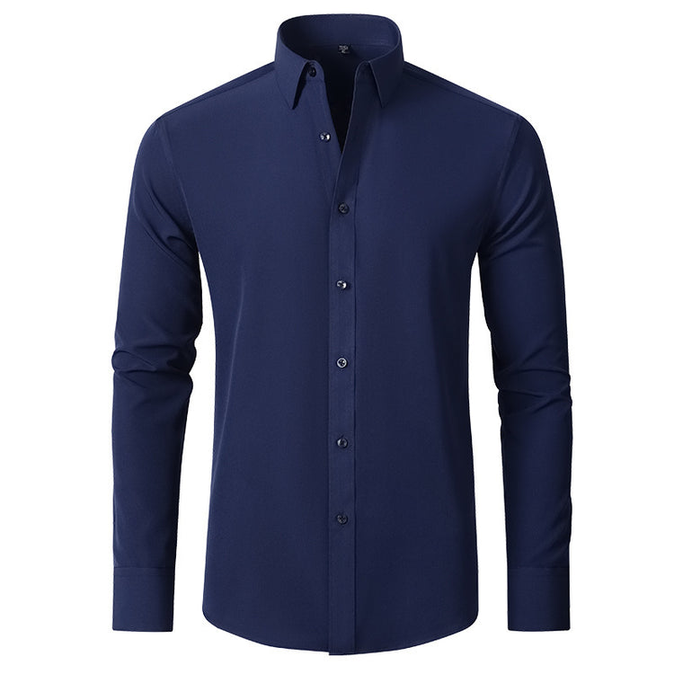 Solid Long Sleeve Shirt Fashion Slim Lapel Button Office Business Shirt Men&