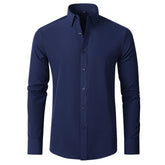 Solid Long Sleeve Shirt Fashion Slim Lapel Button Office Business Shirt Men&