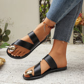 Round-toe Sandles Toe Covering Comfortable Flat Sandals - Swefashionstore
