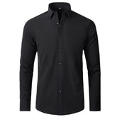 Solid Long Sleeve Shirt Fashion Slim Lapel Button Office Business Shirt Men&