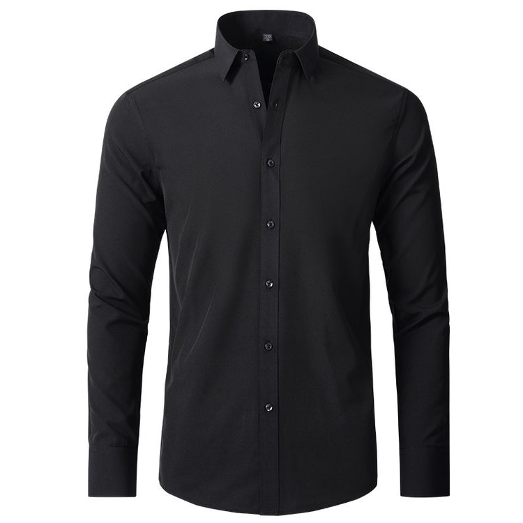 Solid Long Sleeve Shirt Fashion Slim Lapel Button Office Business Shirt Men&