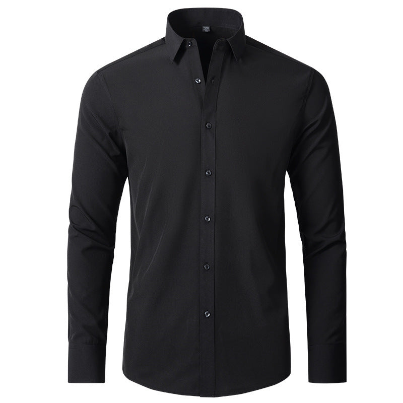 Solid Long Sleeve Shirt Fashion Slim Lapel Button Office Business Shirt Men&