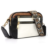Triple-zipper Shoulder Bag With Floral Embroidered Straps - Swefashionstore