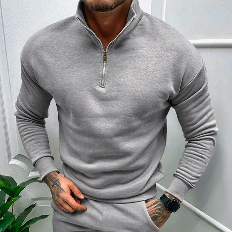 Solid Color Zipper Sweatshirt Men&