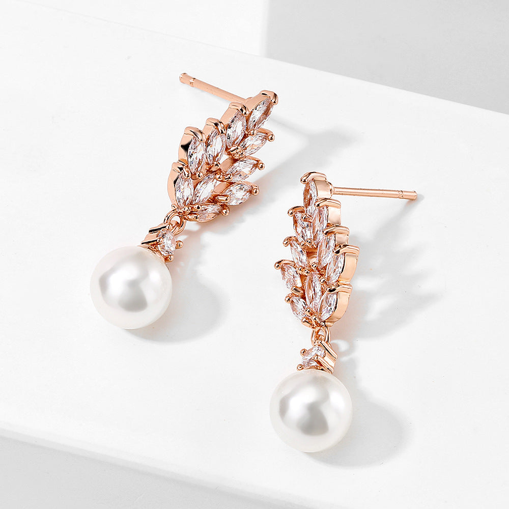 Stylish And Simple Personality Micro Inlaid Zircon Pearl Earrings - Swefashionstore