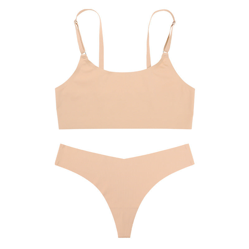 Women Seamless Bra Set Thong Low Waist Panties Wire Free Bra Female Underwear Set - Swefashionstore