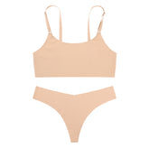 Women Seamless Bra Set Thong Low Waist Panties Wire Free Bra Female Underwear Set - Swefashionstore