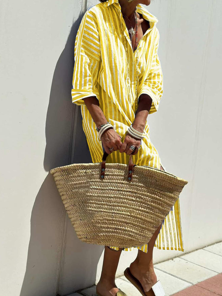 Striped Shirt Dress With Belt Fashion Half-sleeved For Women - Swefashionstore