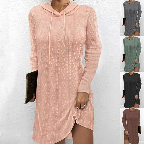 Long Sleeve Hooded Pullover Knitted Dress For Women - Swefashionstore