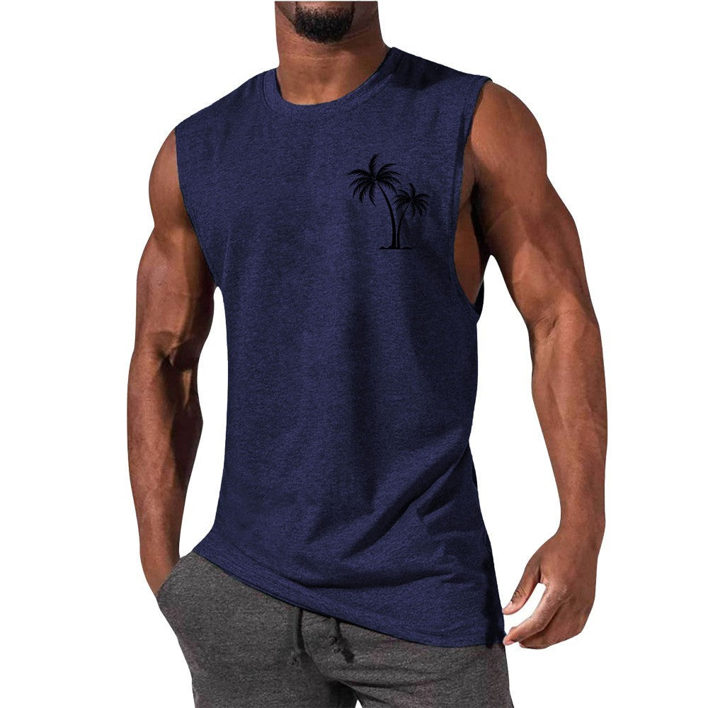 BEST SELLER Coconut Tree Embroidery Vest Summer Beach Tshirt