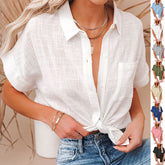 Summer Lapel Short Sleeve Shirt With Pockets - Swefashionstore