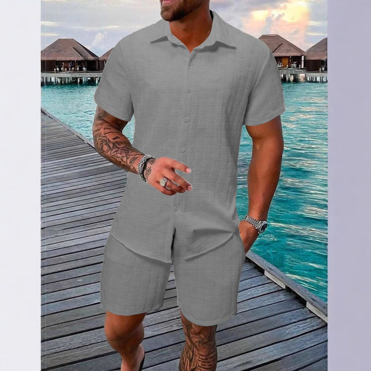 Summer Jacquard Black And White Solid Color Suit - Swefashionstore