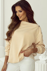 Beige Buttoned Sleeve Dropped Shoulder Sweatshirt - Swefashionstore