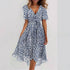 Flowers Printed V-neck Dress Summer A-line Short-sleeved Dresses For Women - Swefashionstore