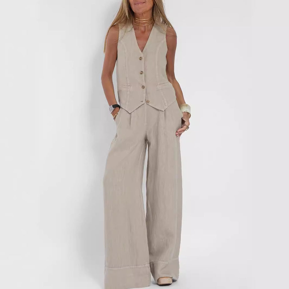 Summer Vest Suits V-neck Straight Trousers - Swefashionstore