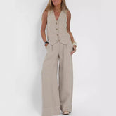 Summer Vest Suits V-neck Straight Trousers - Swefashionstore