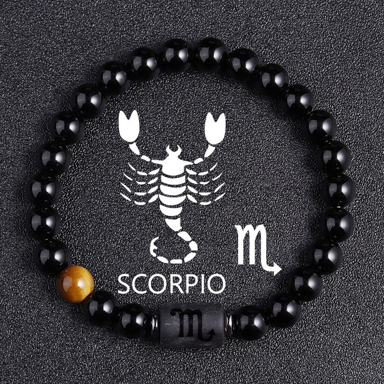 Twelve Constellation Black Glass Tiger-eye Bracelet - Swefashionstore