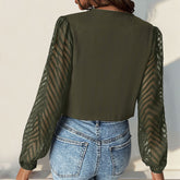 All-matching Solid Color And V-neck Pleated Lace See-through Long-sleeved Jumpsuit - Swefashionstore