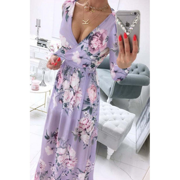 Long Sleeve Chiffon Printed BOHEMIAN Dress Women - Swefashionstore