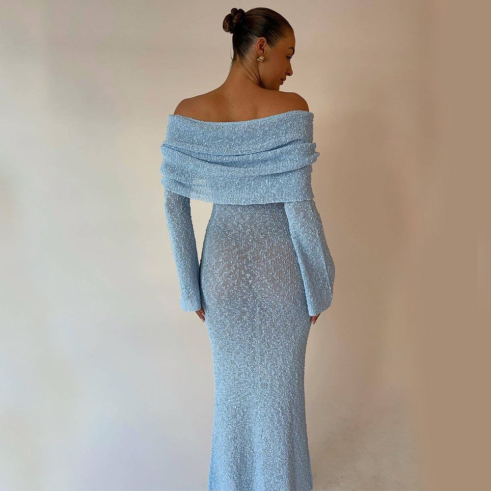 New One-shoulder Knitted Long-sleeved Dress - Swefashionstore
